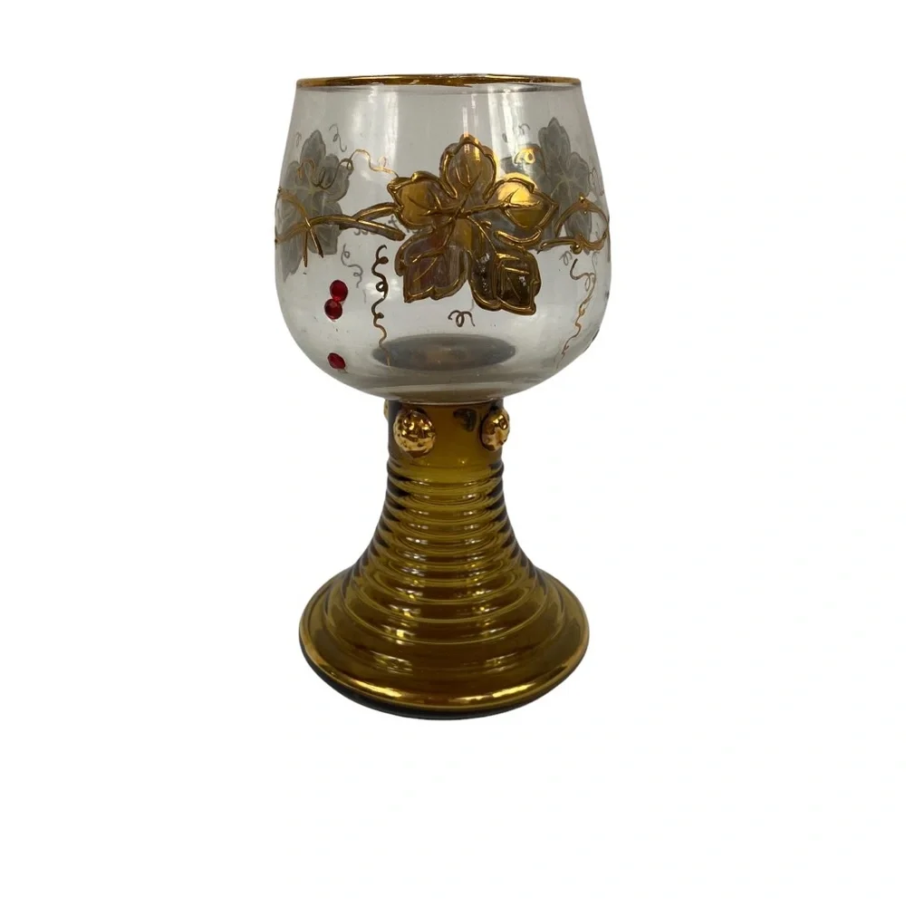Vintage Germany Burg Weibertreu Gold Goblet Etched Encrusted